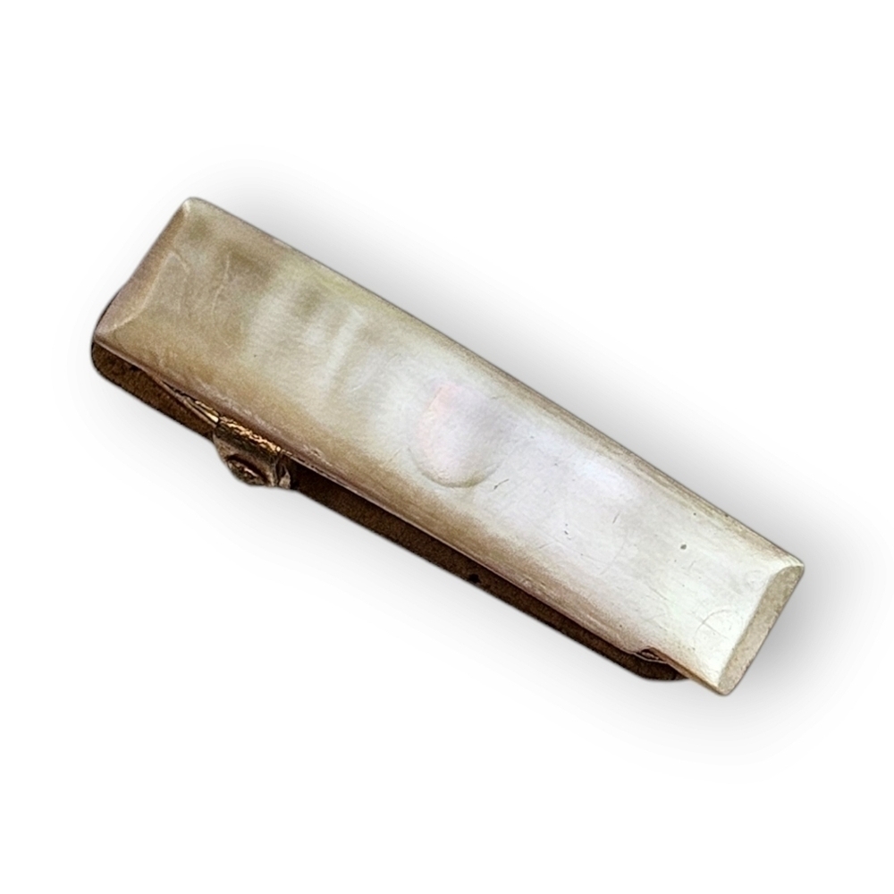 Antique Lingerie Bar Clip Mother Of Pearl Art Deco Brass Rectangle 1920s 1 3/8"
